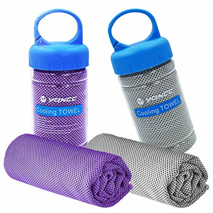 YQXCC 2 Pack Cooling Towels (47"x12"), Ice Cool Neck Towel, Soft Breathable Microfiber for Yoga, Golf, Gym, Running, Camping & Hot Weather - color: Purple/Light Gray
