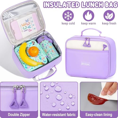 Fimibuke Backpack for Girls, 3 PCS Waterproof School Backpack with Lunch Box & Pencil Pouch for Kid Teen Girl, Cute Bookbag School Bag for Elementary Middle High School Student Ages 6+(Black & Purple) - color: Black & Purple
