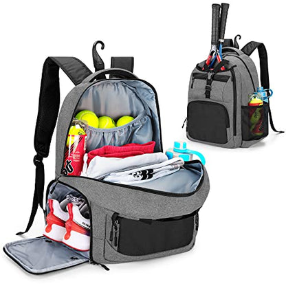 DSLEAF Tennis Bag for Men/Women to Hold 2 Rackets, Tennis Backpack with Separate Shoe Space for Tennis Sport - color: Grey