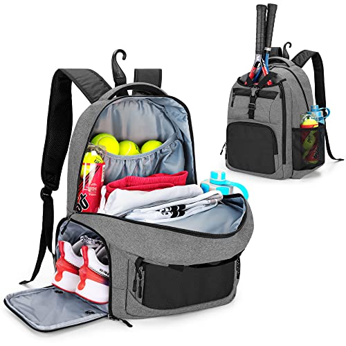 DSLEAF Tennis Bag for Men/Women to Hold 2 Rackets, Tennis Backpack with Separate Shoe Space for Tennis Sport - color: Grey