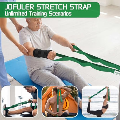 Stretching Strap for Physical Therapy and Home Rehab, 10 Loops Non-Elastic Yoga Strap for Hamstring, Calf and Back Stretching, Mobility, Exercise, Pilates, Flexibility - color: Green