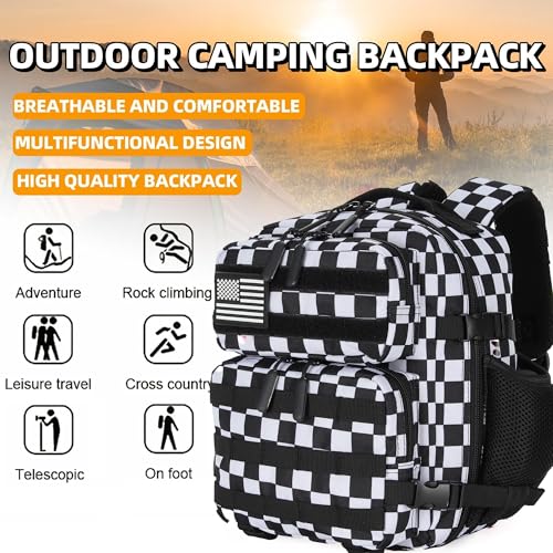 9L Mini Tactical Backpack for Men and Women Tactical Backpack Small for Hiking Small Tactical Bag Fitness Pack - color: Black and White Plaid