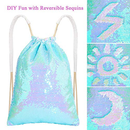 MHJY Sparkly Drawstring Backpack Mermaid Sequin Dance Bag Sports Gym Beach Swim Backpack Birthday Easter Gift Bag | Dance Bag - color: Mermaid Pale Blue