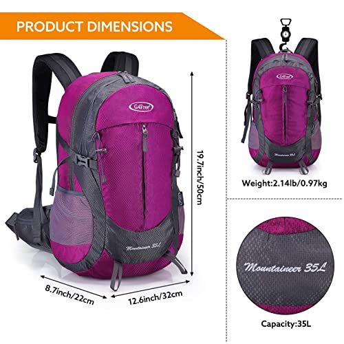 G4Free 35L Hiking Backpack Water Resistant Outdoor Sports Travel Daypack Lightweight with Rain Cover for Women Men(Rose Red) - color: Rose Red