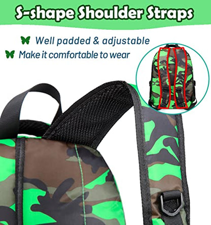BLUEFAIRY Kids Backpacks for Boys Girls 17 Inch Elementary Primary Middle School Bookbags with Laptop Compartment Back to School Bags for Childs Age 6-8 Mochilas Escolares para Niños Niñas Camo Green - color: Black/Green
