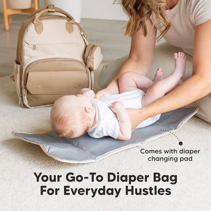 KeaBabies Diaper Bag Backpack - Small Multifunctional Travel Diaper Back Packs, Maternity Baby Changing Bags, 12L Capacity, PU Leather, Waterproof, Unisex, Nappy Changing Pad (Latte, Small) - color: Latte, style: Small / 13" H