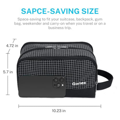Gonex Travel Toiletry Bag Nylon, Shaving Bag Toiletry Organizer Check Patten (Black) - color: Check Patten (Black)