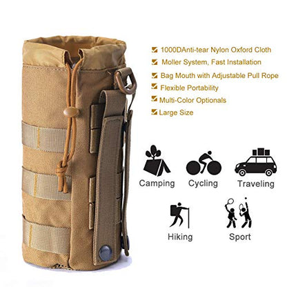 Upgraded Tactical Drawstring Molle Water Bottle Holder Tactical Pouches - color: TAN-2-4