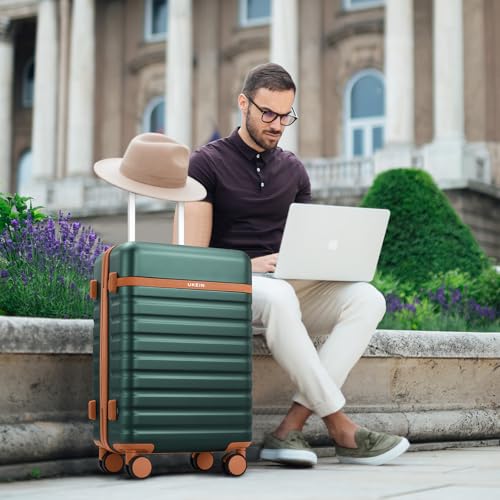 UKEIN Luggage Sets 3 Piece, PC Hardside Large Luggage 24 Inch With Spinner Wheels with TSA Lock, Carry On Suitcase Set With Travel Backpack for Men (Green, 3 piece set (24inch)) - color: Green, size: 3 piece set (24inch)