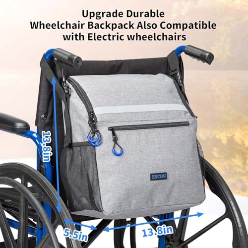 ZHCHG Wheelchair Bags, Wheelchair Backpack with Cup Holder, Wheelchair Bags to Hang on Back, Electric Wheel Chair Accessories, Large Storage Bag for Walker Rollator- Gray - style: Gray