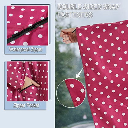 Fashion Hooded Rain Poncho Waterproof Raincoat Jacket with pocket for Women/Men/Adult - color: Rose Red White Point