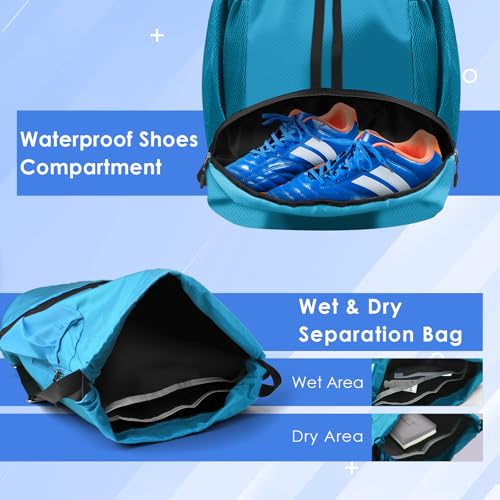 BROTOU Soccer Bags, Football Backpack, Volleyball Bag, Drawstring Backpack - color: Lake Blue
