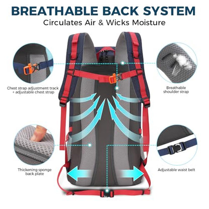 Bseash 45L Waterproof Hiking Camping Backpack with Rain Cover, Outdoor Sport Travel Bag Daypack for Climbing Skiing Cycling (Navy Blue) - color: Navy Blue