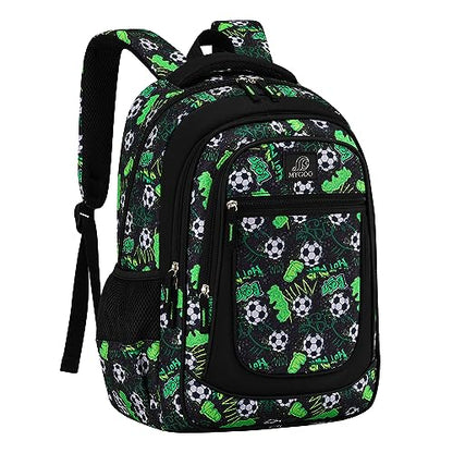 MYGOO Boys School Backpack Vineyard Soccer Green Bookbag for Elementary Middle School Ages 5-12, 17 inch Large Capacity 24L Kids Student Travel Bags - color: Vineyard Soccer Green