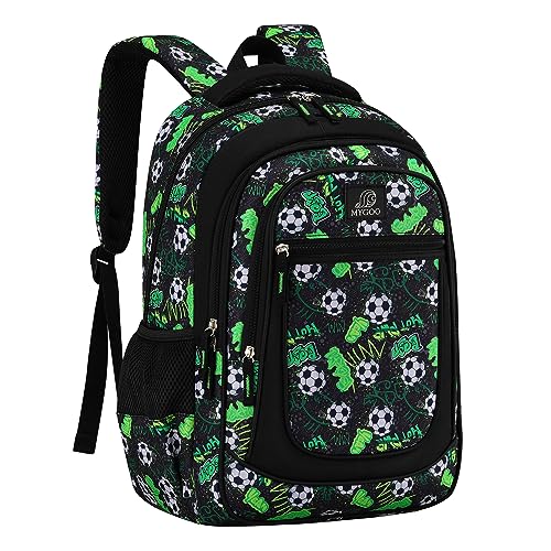 MYGOO Boys School Backpack Vineyard Soccer Green Bookbag for Elementary Middle School Ages 5-12, 17 inch Large Capacity 24L Kids Student Travel Bags - color: Vineyard Soccer Green