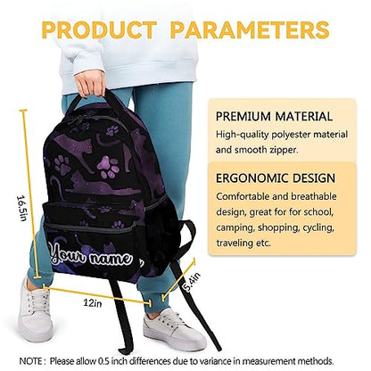 Personalized Cat Backpack for Girls Boys, 16 Inch Cat Theme Bookbag with Adjustable Straps, Durable, Lightweight, School Bag with Large Capacity - color: Color-2-1