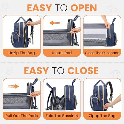 Diaper Bag Backpack with Changing Station | 600D Oxford Waterproof Baby Bag for Mom & Dad | Large Baby Diaper Bag Boy Girl | 16 Pockets, USB Charging Port, Foldable Pad - color: Blue