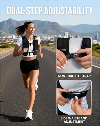 Running Vest for Women Men-Reflective Running Hydration Vest with 500ml Soft Water Bottle, Phone Holder, 2 LED Lights USB Rechargeable-7 Pockets Runners Backpack Marathon - size: X Small-Small