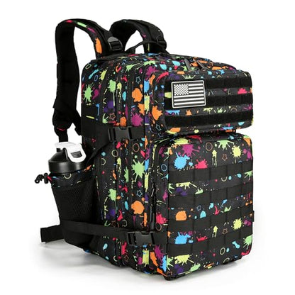 Lovelinks21 Tactical Assault Backpack - 45L 3 Day Assault Pack with MOLLE, Waterproof Rucksack - Fluorescent Tie Dye - color: Fluorescent Tie Dye