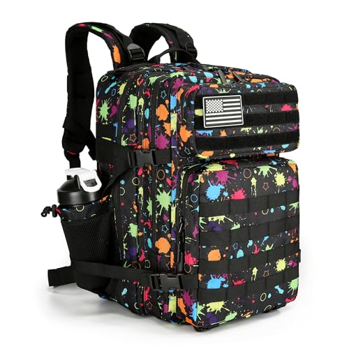 Lovelinks21 Tactical Assault Backpack - 45L 3 Day Assault Pack with MOLLE, Waterproof Rucksack - Fluorescent Tie Dye - color: Fluorescent Tie Dye