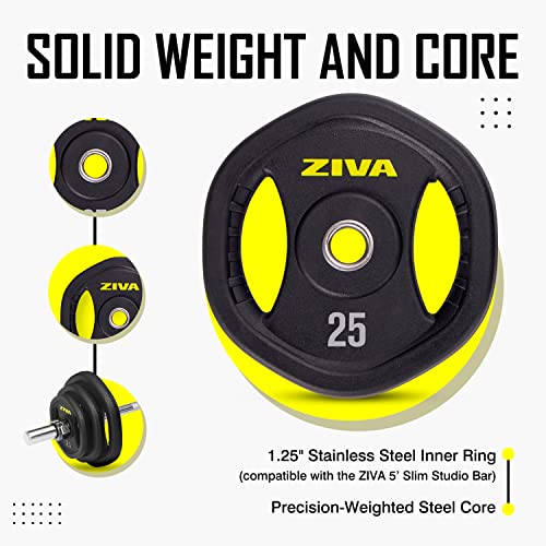 ZIVA 35lb Studio Barbell Weight Set – Adjustable Home Gym Kit with Standard Rubber Urethane Plates, 5' Chrome Bar (1.18" diam) & Collars | Extra Plates Not Included - size: Pair - 5lb Discs
