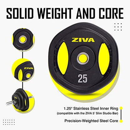 ZIVA 35lb Studio Barbell Weight Set – Adjustable Home Gym Kit with Standard Rubber Urethane Plates, 5' Chrome Bar (1.18" diam) & Collars | Extra Plates Not Included - size: Pair - 10lb Discs