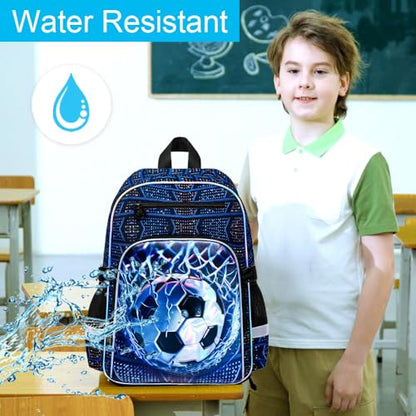 HPJGD 3PCS Backpack for Kids, 17" Boys Soccer Preschool Bookbag Set with Clip-On Lunch Box, Water-Resistant School Bag for Elementary - Thrash Net Soccer - color: Uv Printing Net Soccer Clip-on Backpack