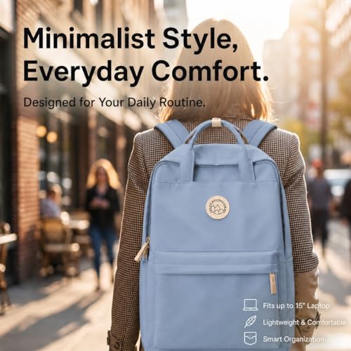 Minimalist Backpack for Women & Men, Lightweight Polyester Laptop Backpack 15 Inch, Casual Travel Daypack (Blue) - color: Blue