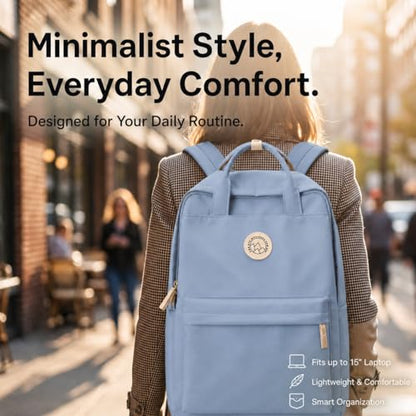 Minimalist Backpack for Women & Men, Lightweight Polyester Laptop Backpack 15 Inch, Casual Travel Daypack (Blue) - color: Blue