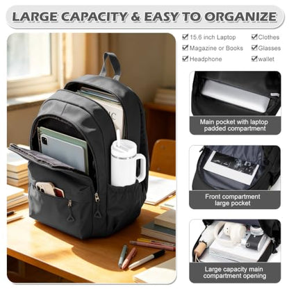 Casual Laptop Backpack for Women Men College Bookbag Waterproof Lightweight School Bag 15.6inch Laptop Daypack Large Capacity School Backpack for Teens Boys Girls, Black - color: Black a