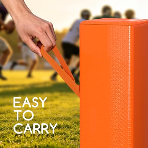 Hikeen 4PCS Football Pylons, Set of 4 Orange Football Yard Markers – 4.4lb Sand-Weighted Football Field & Flag Football Accessories, Durable Soft Sports Cones with Carry Handles for Field Goal Post