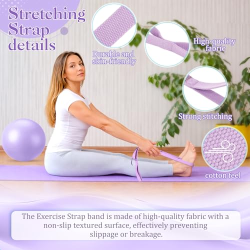Pilates Set with 2 Yoga Exercise Balls (25.6”&9.8”), Yoga Block, Stretch Strap & Foot Pump, Stability Fitness Ball Kit for Home Gym Equipment Workout Pregnancy Physical Therapy - color: Purple