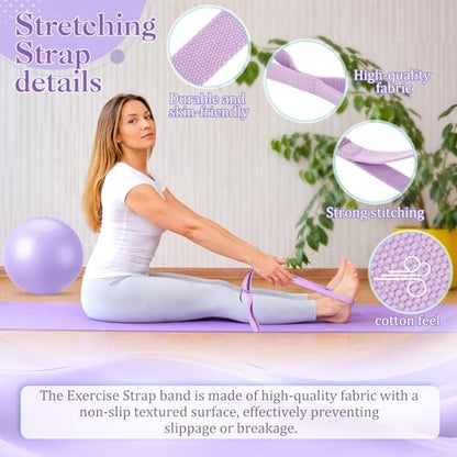 Pilates Set with 2 Yoga Exercise Balls (25.6”&9.8”), Yoga Block, Stretch Strap & Foot Pump, Stability Fitness Ball Kit for Home Gym Equipment Workout Pregnancy Physical Therapy - color: Purple