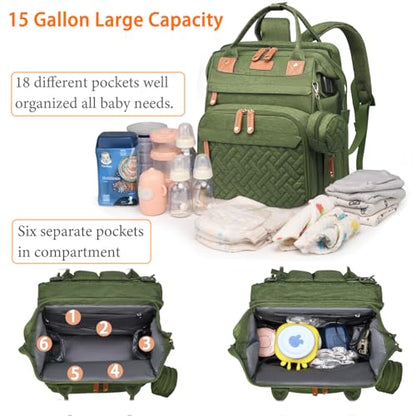 Astro alan Baby Diaper Bags with Changing Station, Waterproof Diaper Bag Backpack for Moms Dads with USB Charging Port, Baby Shower Gifts, Large Capacity diaper backpack, Green - color: Green