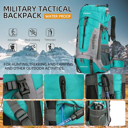 King'sGuard 60L Hiking Backpack for Men and Women Lightweight Camping Hiking Backpack with Rain Cover Large Waterproof Travel Backpack Backpacking Pack (Lake Blue) - color: Lake Blue