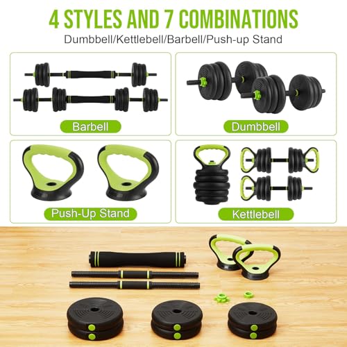 Adjustable Dumbbells, 44/66/88Lbs Free Weight Set with Connector, 4 in1 Dumbbell Set Used As Barbell, Kettlebells, Push Up Stand, Weight Plate, Fitness Exercises for Home Gym Suitable Men/Women Strength Training