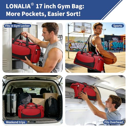 30L Gym Sport Duffle Bag - 17 inch Carry on Weekender Overnight Bag for Travel, Workout, Fitness (Red-30L) - color: Red