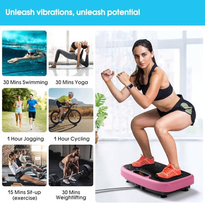 SoftGym Waver Vibration Plate Exercise Machine for Lymphatic Drainage Weight Loss,120 Speed Levels Vibrating Platform with Resistance Bands,Full-Body Workout Equipment for Muscle Activation - style: Slim- Cherry