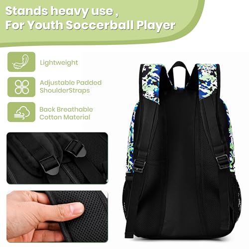 Hsmihair Soccer Bag-Soccer Backpack&Backpack for & Football Volleyball & Basketball,with Ball Compartment and Separate Cleat - color: GreenCamo