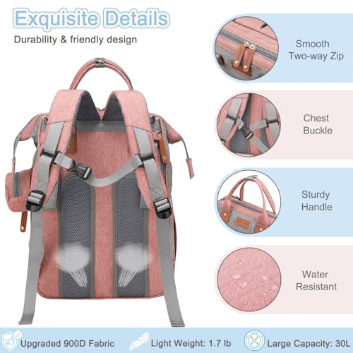 SHITIESHOU Diaper Bag Backpack Baby Bag for Mom Dad with Changing Pad, 19 Pockets, Large Waterproof Travel Baby Girl Boy Toddle Diaper Bag with Insulated Pocket, Baby Shower Gifts, Pink Grey - color: Pink Grey