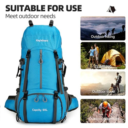 King'sGuard 60L waterproof lightweight hiking backpack with rain cover and shoe compartment outdoor sports travel backpack (Light blue) - color: Lightblue
