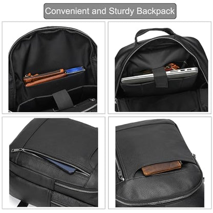 LUUFAN Genuine Leather Backpack for Men, Casual Shoulder Bag Multi Pockets Daypack 15.6 Inch Laptop Bag for Travel Business Outdoor - color: 8016-black