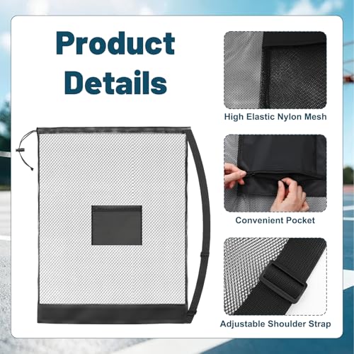 Extra Large Sports Ball Bag 3 Pcs Duty Net Mesh Soccer Ball Basketball 40*30 Heavy Duty Drawstring Bags with Pocket Team Work, Adjustable Shoulder Strap for Holding Volleyball, Baseball, Swimming Gear