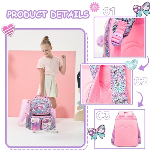 Meetbelify Backpacks for Girls Cute School Backpacks for Elementary Students Ages 8-10 Kids Aesthetic Travel Backpack Large Capacity Laptop Bookbag with Lunch Box 3 in 1 Backpack Set for Girls - color: 01 Girl