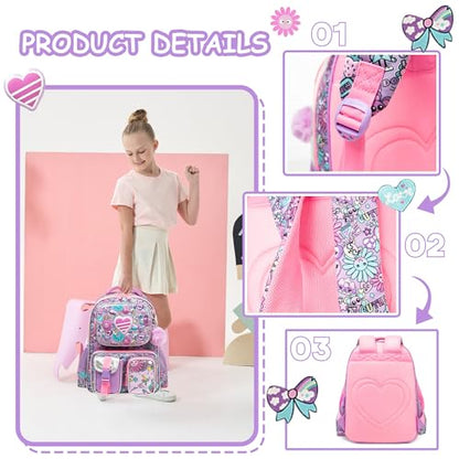 Meetbelify Backpacks for Girls Cute School Backpacks for Elementary Students Ages 8-10 Kids Aesthetic Travel Backpack Large Capacity Laptop Bookbag with Lunch Box 3 in 1 Backpack Set for Girls - color: 01 Girl
