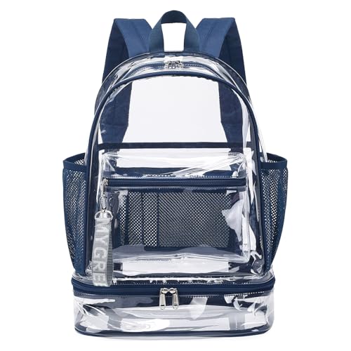 mygreen Clear Backpack with Bottom Compartment for Lunch Box or Shoes, 2-in-1 Design for School, Sports, Work, Stadium, Security, Travel, College Dark Blue - color: Dark Blue With Shoe Compartment