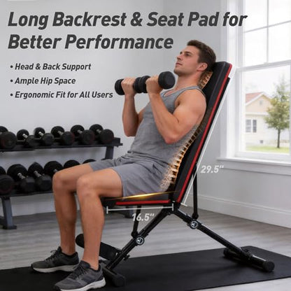 NEWBULIG Adjustable Weight Bench for Home Gym, Foldable Incline Decline Flat Workout Bench for Full Body Exercise, Bench Press and Sit Up Training Equipment, 795 lbs Capacity - color: Jet Black