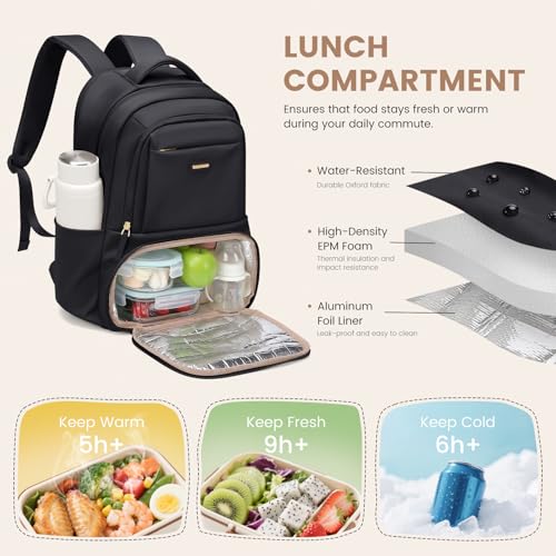GOLF SUPAGS Lunch Backpack 16 Inch Laptop Backpack with Insulated Cooler Lunch Box Food Bag for College Work Camping Picnics (Black) - color: Black