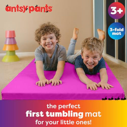 Antsy Pants Tumbling Mat for Kids – Gymnastics Mat, Easy to Clean, Sturdy, Foldable Tumbling Mats, Padded, Lightweight, Portable, Gymnastics Equipment for Active Play - color: 3-Fold Pink