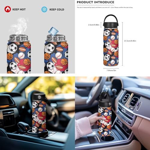 ZOUTAIRONG Cute Backpack and Insulated Water Bottle, Soccer Basketball Rugby School Bags for Boys 7-10/10-12/12-16, Casual Book Bag with Side Pockets - color: Soccer Basketball Rugby